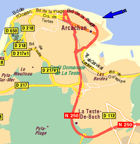  Snipe plan d'eau d'Arcachon: Accès au CVA et au port de plaisance d'Arcachon (carte extraite de ViaMichelin) 