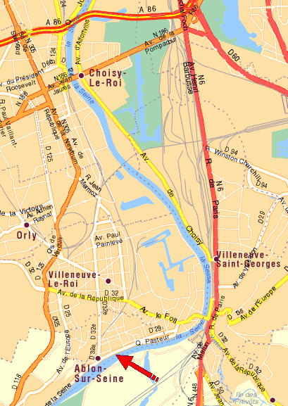  Snipe plan d'eau d'Ablon: carte extraite de ViaMichelin 