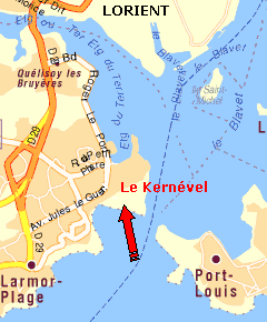  Snipe flotte de Lorient (348): carte extraite de ViaMichelin 